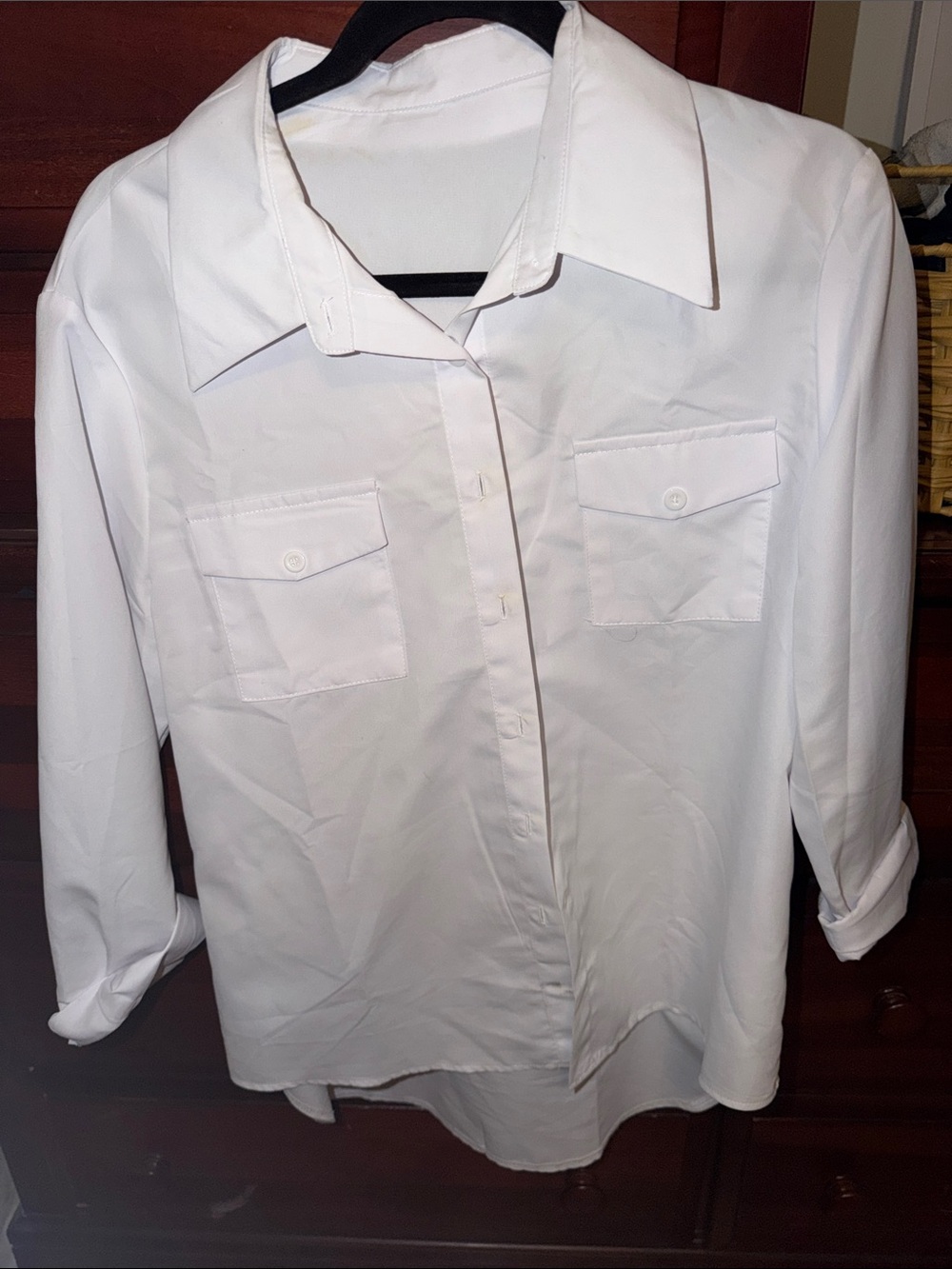 SHEIN White Women's Button-Down Shirt with Chest Flap Pockets